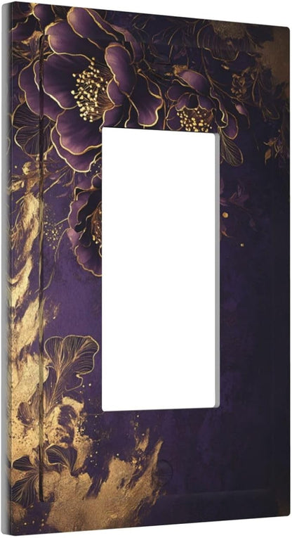 Decorative Outlet Covers Vintage Purple Peony Gold Leaf Flowers Floral 1 Gang Single Decora GFCI Device Light Switch Covers Plate 1 Rocker Wall Plate Jumbo Face Plate for Bedroom Decor