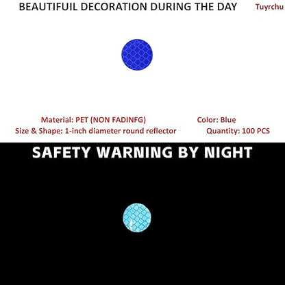 Non Fading Blue Reflective Stickers 1-inch Diameter Round Reflector, Outdoor Waterproof High Visibility Warning Adhesive Tape (100 Pcs)