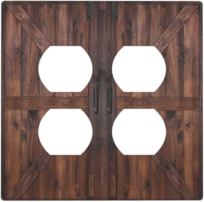 Decorative Outlet Covers Vintage Brown Farmhouse Barn Door 2 Gang Light Switch Cover Plate Double Duplex Wall Plates for Electrical Outlets Switch Plate Covers for Bedroom Home Decor