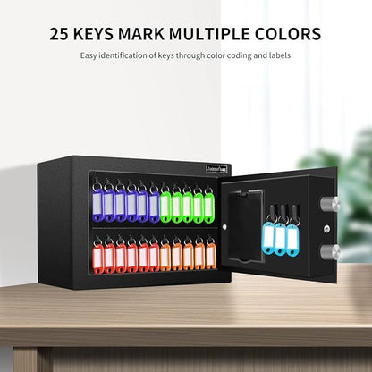 JUGREAT 25 Keys Cabinet with Sensor Light,Electronic Key Safe,Pin Code Keyless Storage Box for Keys,Secure Wall Mount Safe with 25 Key Tags