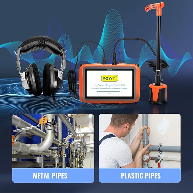 PQWT L2000 Underground Water Leak Detectors for Outdoor Wall Water Pipe Detector Machine Middle Sensor Acoustic Pipeline Leakage Detection Kit Noise Reduction Headphone Smart Touchscreen Carry Case