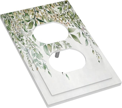 Outlet Covers Sage Green Eucalyptus Watercolor Plant Leaves 1 Gang Duplex Wall Plate Decorative Switch Plates Electrical Receptacle Faceplate Light Switch Cover for Bedroom Bathroom