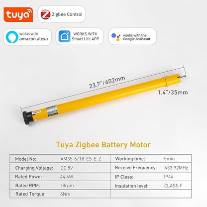 ZigBee Smart Motor for 2" (50mm) Shade Tube – Compatible with Alexa, Google Home, Tuya Smart Life App – Battery-Powered Roller Blind Motor