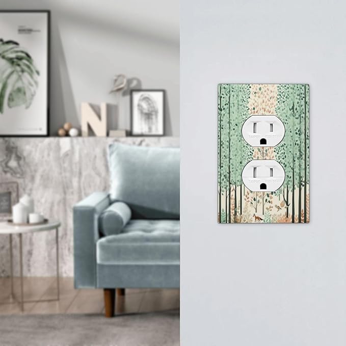 Boho Wildflower Forest Woodland Animals Outlet Covers 1 Gang Duplex Light Switch Cover Wall Plate Decorative Switch Plates Electrical Receptacle Faceplate for Bedroom Bathroom Decor