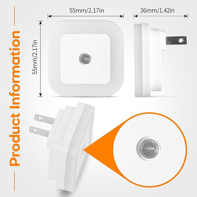 Night Light, 0.5W Daylight White LED Plug-in Night Light with Dusk to Dawn Sensor, Pack of 6 - Designed for Kids Room,Bedroom, Bathroom, Stairs, Kitchen