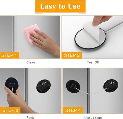 4 Pack Black Digital Refrigerator Locks Combination, Drill-Free Fridge Lock with Password, Strong Heavy-Duty ABS & Stainless Steel, Easy to Operate