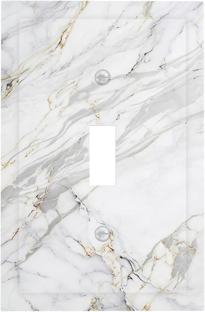 Decorative Light Switch Cover Plate Gray Gold Marble Abstract Modern Luxury 1 Gang Single Toggle Wall Plate Electrical Outlet Covers Decorate Switch Plate Cover for Bedroom Home Decor