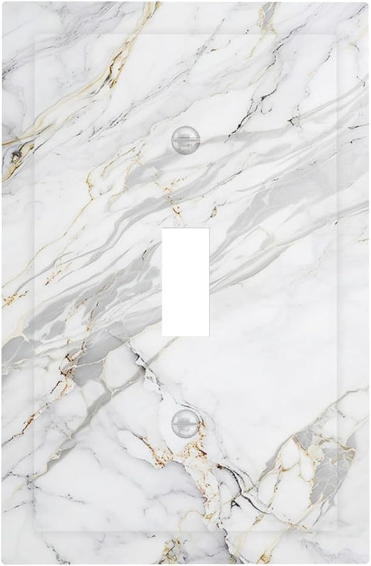 Decorative Light Switch Cover Plate Gray Gold Marble Abstract Modern Luxury 1 Gang Single Toggle Wall Plate Electrical Outlet Covers Decorate Switch Plate Cover for Bedroom Home Decor