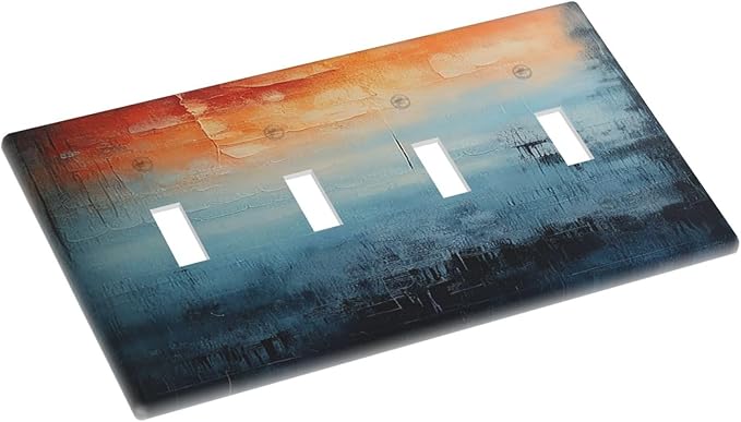 Light Switch Cover Plate Blue Orange Abstract Modern Minimalist Oil Painting Quad Toggle Wall Plates Decorative Switch Plates 4 Gang Outlet Covers Electrical Panel Cover Faceplate for Home 4.5 X 8 IN