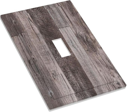 Decorative Light Switch Cover Rustic Dark Grey Wood Retro Country Wooden 1 Gang Single Toggle Device Electrical Faceplate Switchplates Decorator Outlet Wall Plate for Farmhouse Cabin