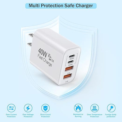 USB C Charger Block, 2Pack 40W 4-Port USB C iPhone Charger Fast Charging Plug Dual Port PD Power Adapter + QC Double Block Multi-port Brick Type C Box Plug for iPhone 16/15/14/13/12/11/Pro Max/XS,iPad