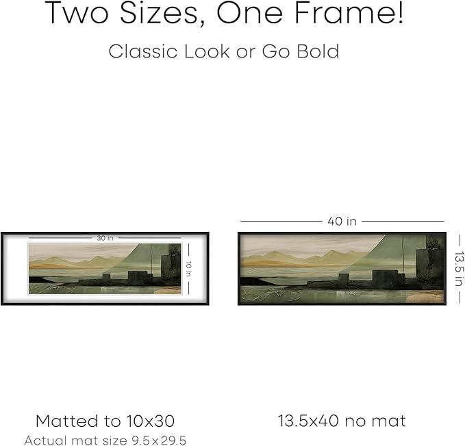 Homeforia 13.5x40 Black Wood Picture Frame, High End Oak 13.5x40 Panoramic Poster Frames with Mat 10x30 Art, 13.5 x 40 Wooden Frame Matted to 10 x 30, 40x13.5 Frame, Tempered Glass, Wall Kit, Set of 1