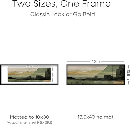 Homeforia 13.5x40 Black Wood Picture Frame, High End Oak 13.5x40 Panoramic Poster Frames with Mat 10x30 Art, 13.5 x 40 Wooden Frame Matted to 10 x 30, 40x13.5 Frame, Tempered Glass, Wall Kit, Set of 1