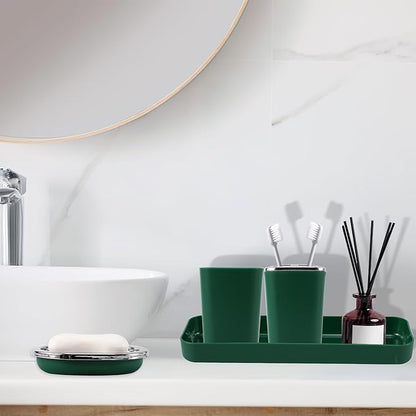 Dark Green Bathroom Accessories Set, Bathroom Sets with Shower Curtain, Green Bathroom Accessories with Trash Can, Soap Dispenser, Soap Dish, Toilet Brush Holder, Qtip Holders for Bathroom