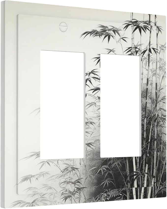 Watercolor Vintage Ink Bamboo Forest Outlet Covers Light Switch Cover Plate 2 Gang Double Rocker Wall Plates Decorative Switch Plates Plug Cover Electrical GFCI Receptacle Cover for Home 4.9 X 5 IN