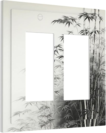 Watercolor Vintage Ink Bamboo Forest Outlet Covers Light Switch Cover Plate 2 Gang Double Rocker Wall Plates Decorative Switch Plates Plug Cover Electrical GFCI Receptacle Cover for Home 4.9 X 5 IN