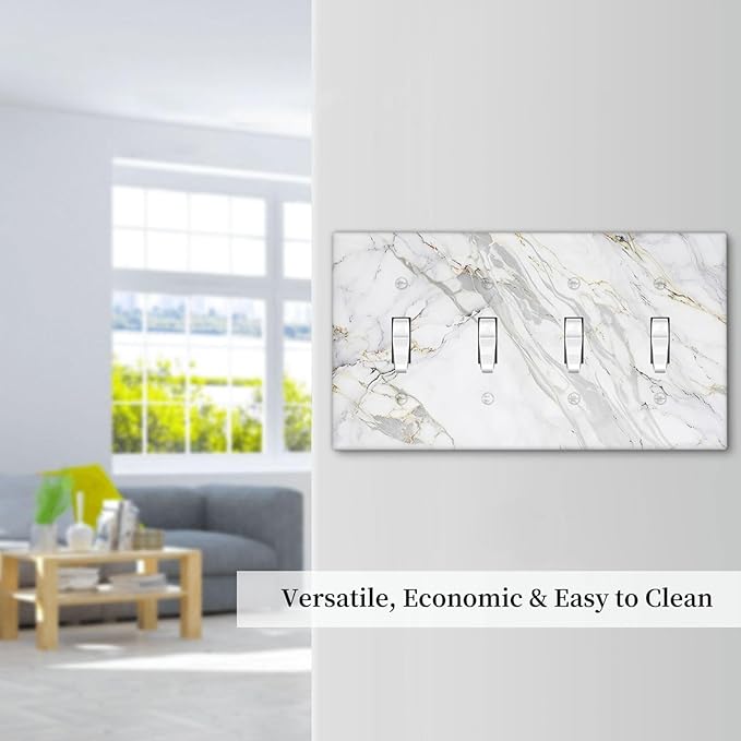 Light Switch Cover Plate Gray Gold Marble Abstract Modern Luxury 4 Gang Quad Toggle Wall Plate Electrical Outlet Cover Decorative Switch Plate Covers for Bedroom Home Decor