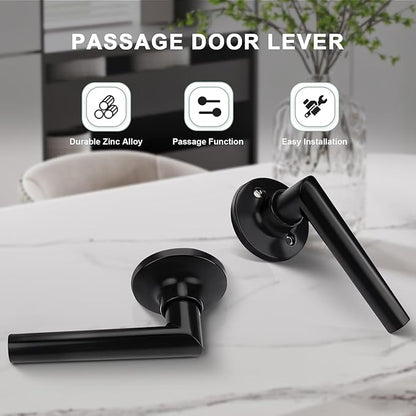 GOBEKOR Matte Black Door Handles Interior,Heavy Duty Passage Door Handles Interior Door Levers for Hallway and Closet, Modern Sleek Round Door Locks