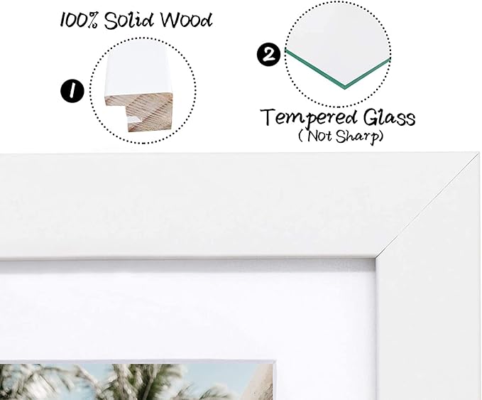 Golden State Art, Set of 10, 9x18 White Wood Frame - White Mat for Three 5x7 Pictures - Sawtooth Hangers- Swivel Tabs - Wall Mounting - Landscape/Portrait - Real Glass - Collage Frame