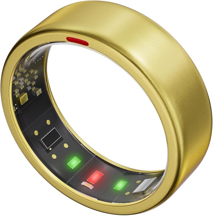 Ring OnePlus - Ultra-Thin Titanium Smart Ring - 7 Days Battery Life - Fitness/SPO₂/Stress/HR/Sleep Skin Temperature Tracker - No App Fee - iOS&Android Compatible (Gold,Size 10)