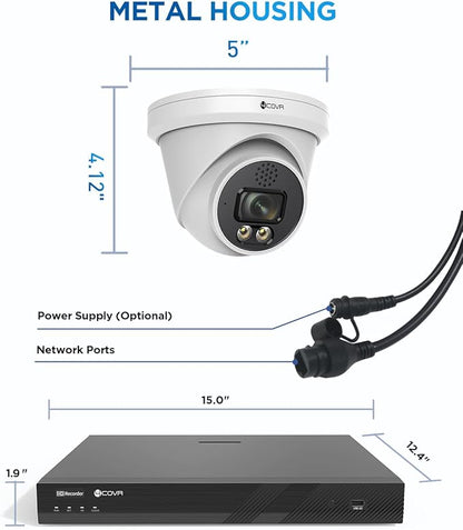 4COVR 16 Channel Security Camera System, 16CH NVR 4TB HDD,2-Way Talk & Dual Lights Smart Color Night Vision, AI Smart Detection, 16x 8MP Commercial IP67 IP Dome PoE Camera for Business, LY97KA8M1616