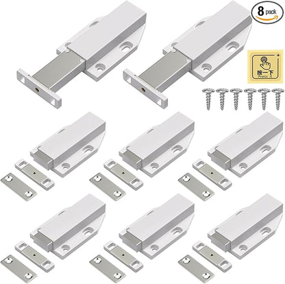 Jiayi Push Open Door Latch Push Catch Magentic Push Open Cabinet Latches Hardware for Kitchen Drawer Closer Touch Release Open for RV Door Damper, Large Push to Open Wardrobe Closure (White, 8 Pack)