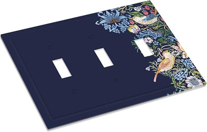 Decorative Light Switch Cover Plate Vintage Blue Morris Strawberry Thief Bird Flower 3 Gang Wall Plate Oversized Triple Toggle Switch Cover Plate Jumbo Faceplate