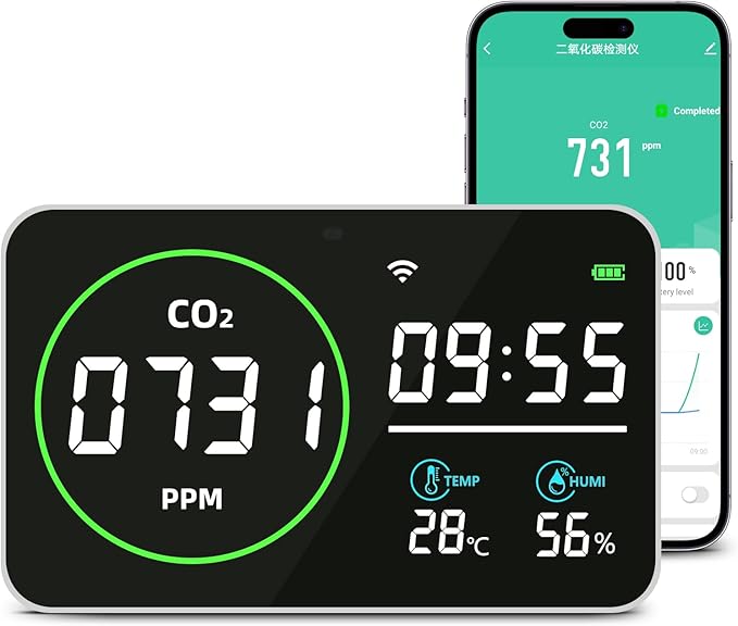 WiFi CO2 Detector, 9 Inch CO2 Monitor for CO2 Temp Humidity, Extra Large Display Digital Clocks, Air Quality Monitor for Indoor/Outdoor with Alerts, CO2 Infrared Sensor, Optical Sensor