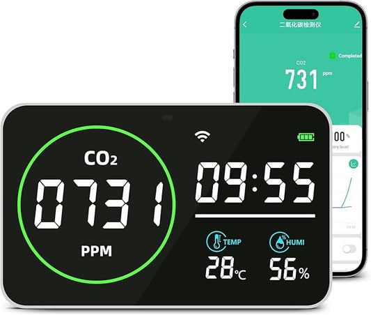 WiFi CO2 Detector, 9 Inch CO2 Monitor for CO2 Temp Humidity, Extra Large Display Digital Clocks, Air Quality Monitor for Indoor/Outdoor with Alerts, CO2 Infrared Sensor, Optical Sensor