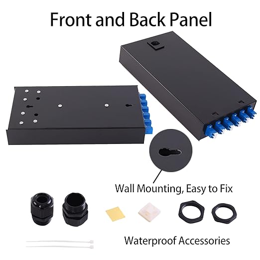 VFLTOOL LC-SM 6 Duplex Box Cables 12 Port Wall Mount Fiber Enclosure With Spool Singlemode OS1 Kit - Includes 1 Meter 12 Strand UPC Pigtail and 6 Port Duplex LGX Loaded Panel