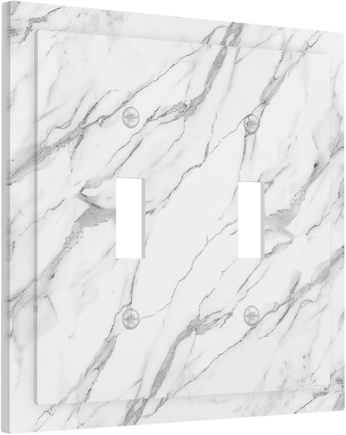 Decorative Light Switch Cover Plate Modern Grey Marble Texture 2 Gang Outlet Covers Double Toggle Wall Plates for Electrical Outlets Switch Plate Covers Faceplate for Kitchen Home Decor