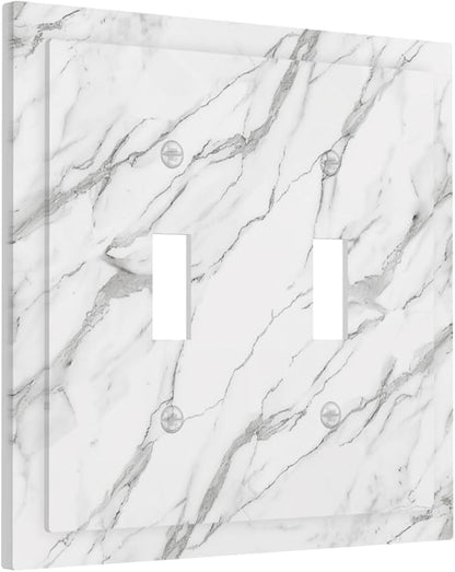 Decorative Light Switch Cover Plate Modern Grey Marble Texture 2 Gang Outlet Covers Double Toggle Wall Plates for Electrical Outlets Switch Plate Covers Faceplate for Kitchen Home Decor