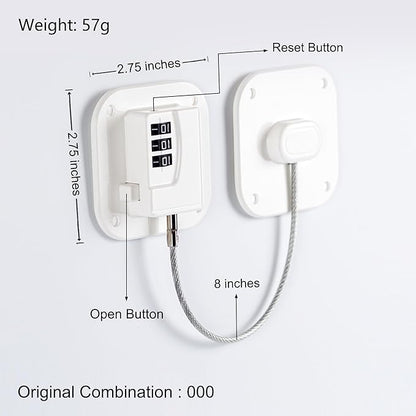Refrigerator Lock, Heavy Duty Fridge Lock, Combination Lock for Refrigerator Cabinets, Drawers, Safety, Easy Install No Keys Needed (White-1Pack)