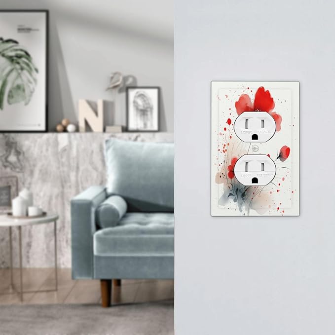 Vintage Watercolor Red Flowers Floral Outlet Covers 1 Gang Duplex Light Switch Cover Wall Plate Decorative Switch Plates Electrical Receptacle Faceplate for Bedroom Bathroom Decor
