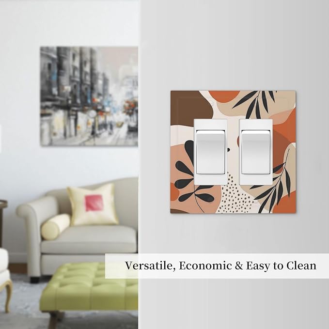Decorative Outlet Covers Boho Botanical Orange Green Beige Minimalist 2 Gang Double GFCI Rocker Electrical Wall Panels Light Switch Cover Plate for Bedroom living Room Decor