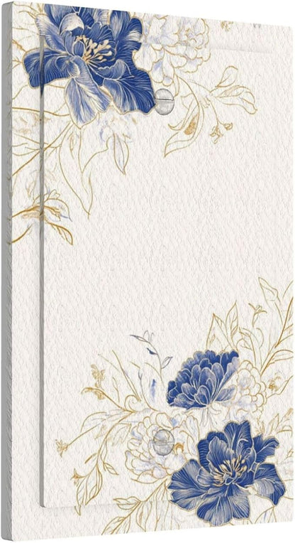 Decorative Light Switch Cover Plate Rustic Blue Flower Floral Gold Leaf 1 Gang No Device Single Blank Outlet Covers Wall Plates for Electrical Outlets Faceplate for Bedroom Home Decor