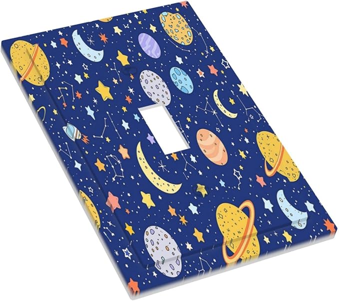 Stars Starry Night Sun Moon Planet Constellations Decorative Light Switch Cover 1 Gang Single Toggle Decorator Outlet Wall Plate Device Electrical Faceplate Switchplates for Bedroom Bathroom