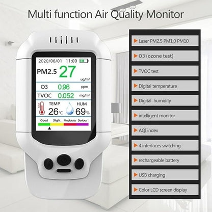 FABULETTA Portable Multifunctional Detector with PM2.5 TVOC Temperature and Humidity Sensors 2.8 Inch LCD USB Rechargeable 1200mAh Battery for Indoor Air Quality Monitoring