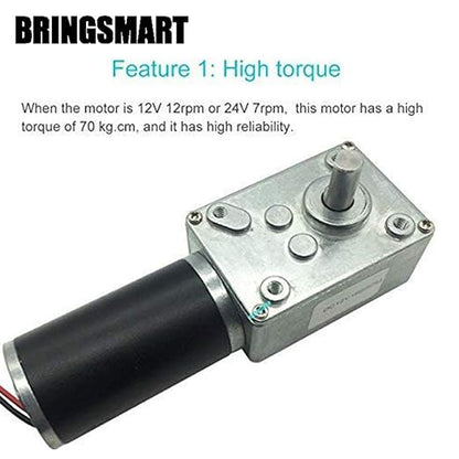 BRINGSMART DC 12V 80rpm DC Worm Gear Motor 15kg.cm Self-Locking Reversed Engine Mini Turbine Geared Motor for DIY Robot Rotating Table Door Lock Curtain Machine (12V 80rpm)
