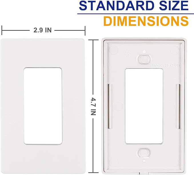 1-Gang Screwless Decorator Wall Plates, Child Safe Standard Size Outlet Cover, Unbreakable Polycarbonate Thermoplastic,Glossy White, 5 Pack,UL Listed