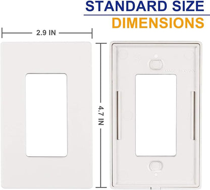 1-Gang Screwless Decorator Wall Plates, Child Safe Standard Size Outlet Cover, Unbreakable Polycarbonate Thermoplastic,Glossy White, 20 Pack,UL Listed