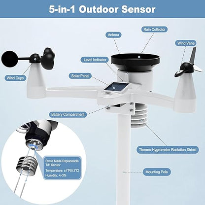 Urageuxy WiFi Weather Stations Wireless Indoor Outdoor, Home Weather Station with Rain Gauge, Wind Speed/Direction, Indoor/Outdoor Thermometer/Humidity, Moon Phrase, Alarm Clock, Barometric Pressure