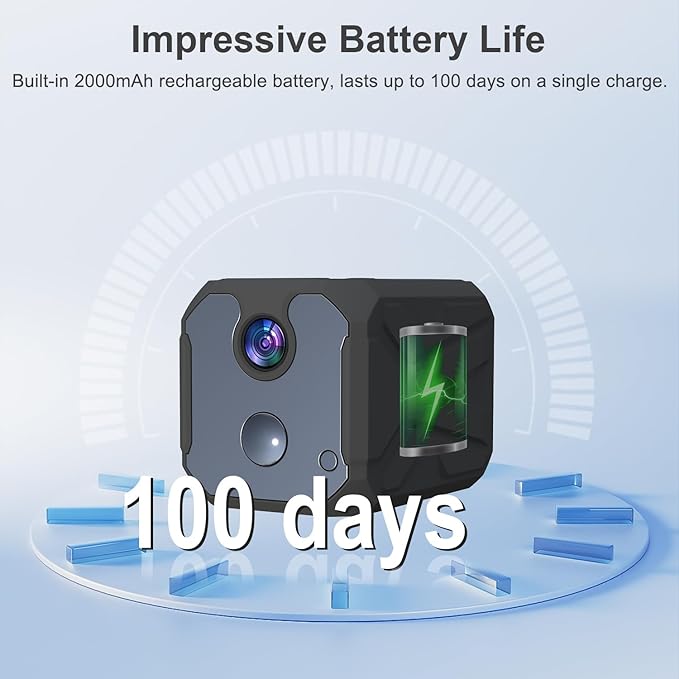 ZHENHAN 1440P HD Mini Wireless Camera Indoor Security Rechargeable Camera Motion Detection, Night Vision, 100-Day Battery, Cloud/SD Storage & App Control Nanny/Pet/Baby Monitor(Black)