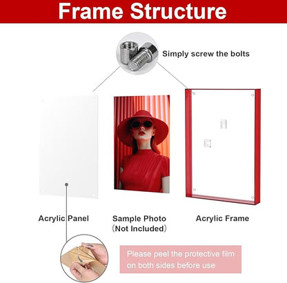 8x10 Picture Frame, Stunning Color Acrylic Photo Frames, Wall & Tabletop Display Frames, Modern Floating Style for Home Office Decoration, Red (1 Pack)