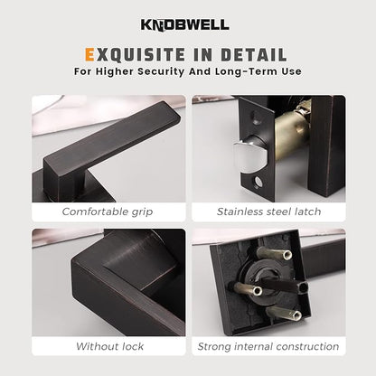 KNOBWELL Oil Rubbed Bronze Heavy Duty Interior Door Handle, Classic Passage Door Lever for Hall and Closet, Left or Right Handing Levers with Flat Style 2.07 lb One Lever