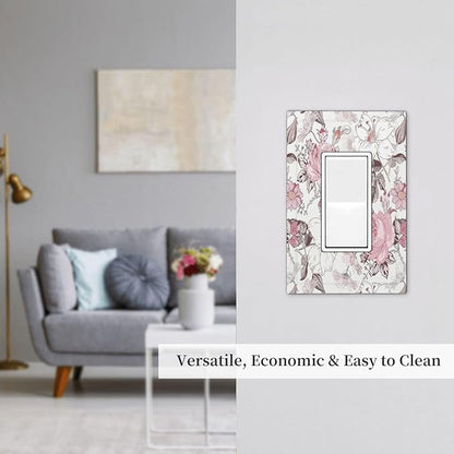 Decorative Outlet Covers Modern Watercolor Flower Pink White Wildflower 1 Gang Single Rocker Light Switch Cover Plate Wall Plates GFCI Faceplate for Bedroom Home Decor