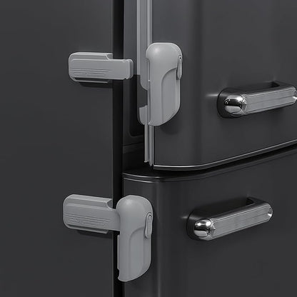 2 Pack Child Proof Fridge Lock, Baby Safety Refrigerator & Freezer Door Lock for Toddlers, Kids & Pets, One-Hand Operation, Strong Adhesive, No Tools or Drilling Needed, Gray