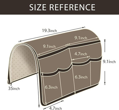 HAOMAIJIA Anti Slip Sofa Armrest Organizer Arm Chair Bedside Caddy Storage Organizer For Recliner Couch With 6 Pockets For Cell Phone Tv Remote Control Magazines (brown)