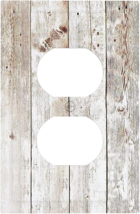 Vintage Light Wood Retro Rustic White Gray Oak Print Outlet Covers 1 Gang Duplex Light Switch Cover Decorative Switch Plates Electrical Receptacle Faceplate Wall Plate for Farmhouse Home Decor