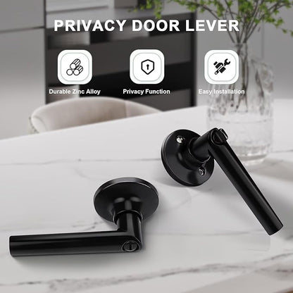 GOBEKOR 6 Pack Matte Black Door Handles Privacy Door Levers with Lock,Heavy Duty Interior Door Handles for Bedroom and Bathroom,Sleek Round Door Lever with No Key